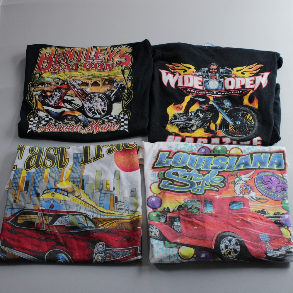 Graphic T-Shirt Lot of 4 Vintage Style Cars Motorcycles Large Bentley Wide Open